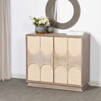 Melrose Cabinet - Two Woven Cane Doors - Light Bisque Finish - White Wash Top Coat