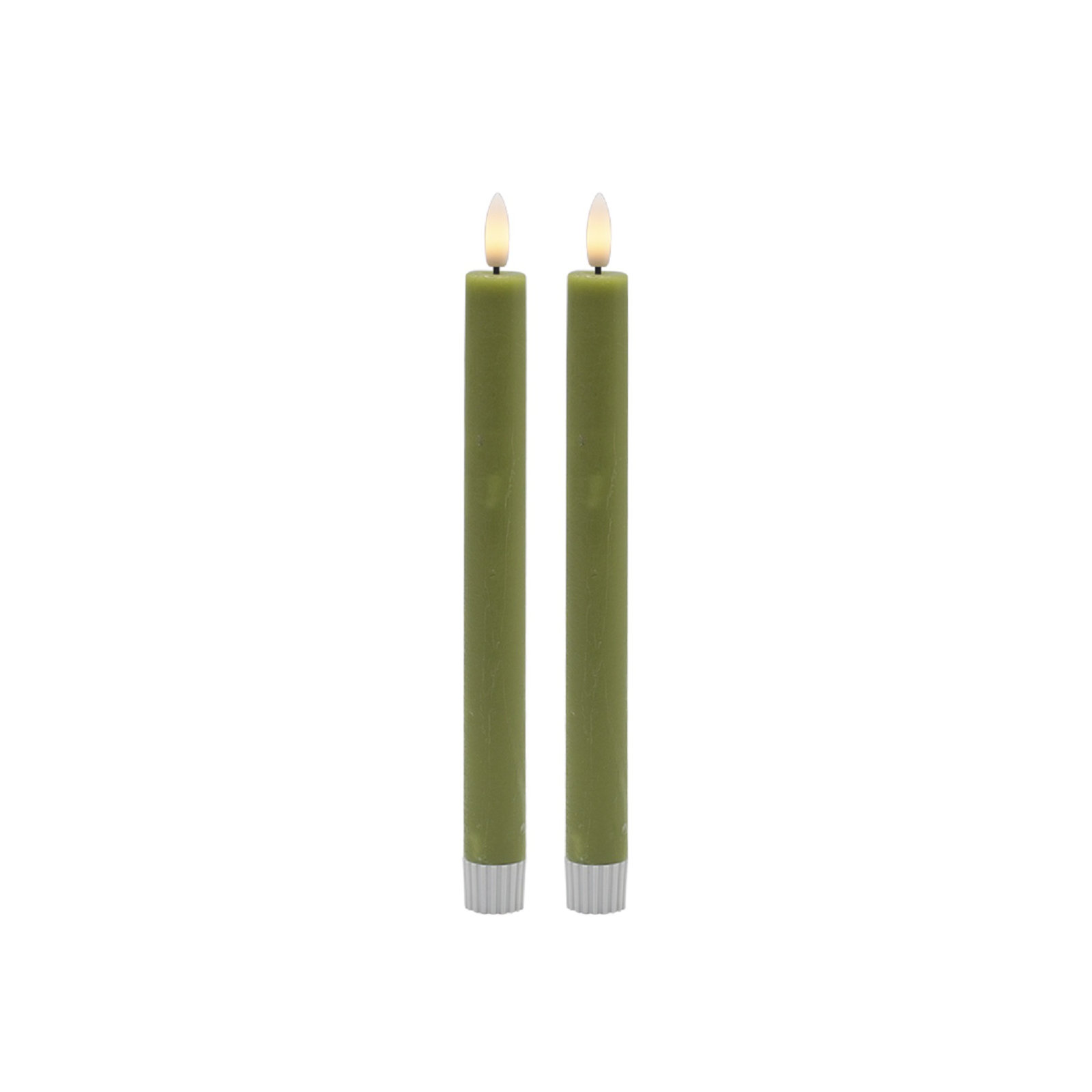2 Pc Med Flameless Taper Candle, Green