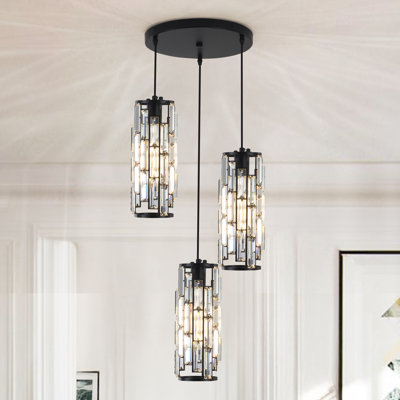Luminaire suspendu cylindrique à 3 lumières avec accents de cristal Grasmere