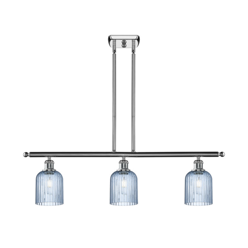 Luminaire suspendu pour îlot de cuisine 3 lumières Fiennes, Chrome poli, Bleu princesse