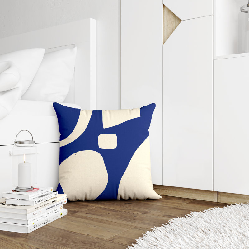 Coussin intérieur / extérieur en polyester filé Lara, 19 po x 19 po, Bleu marine / Blanc cassé