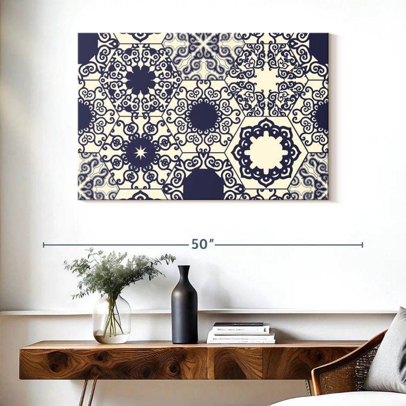Motif de carreaux ornés bleu Kerner, H 26 po x l 39 po