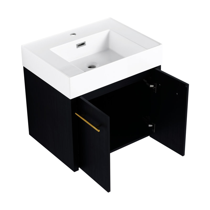 Meuble-lavabo mural avec résine d'évier, porte, armoire de rangement pour salle de bain