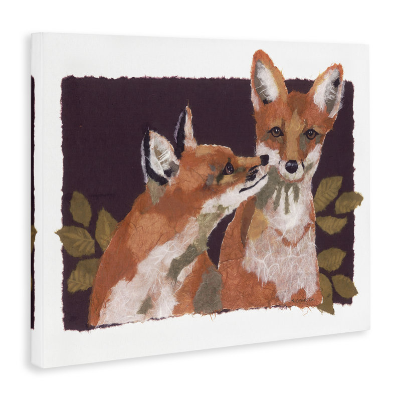 "Woodland Foxes & Leaves", art mural sur toile par Nancy Overton, H 30 po x l 40 po