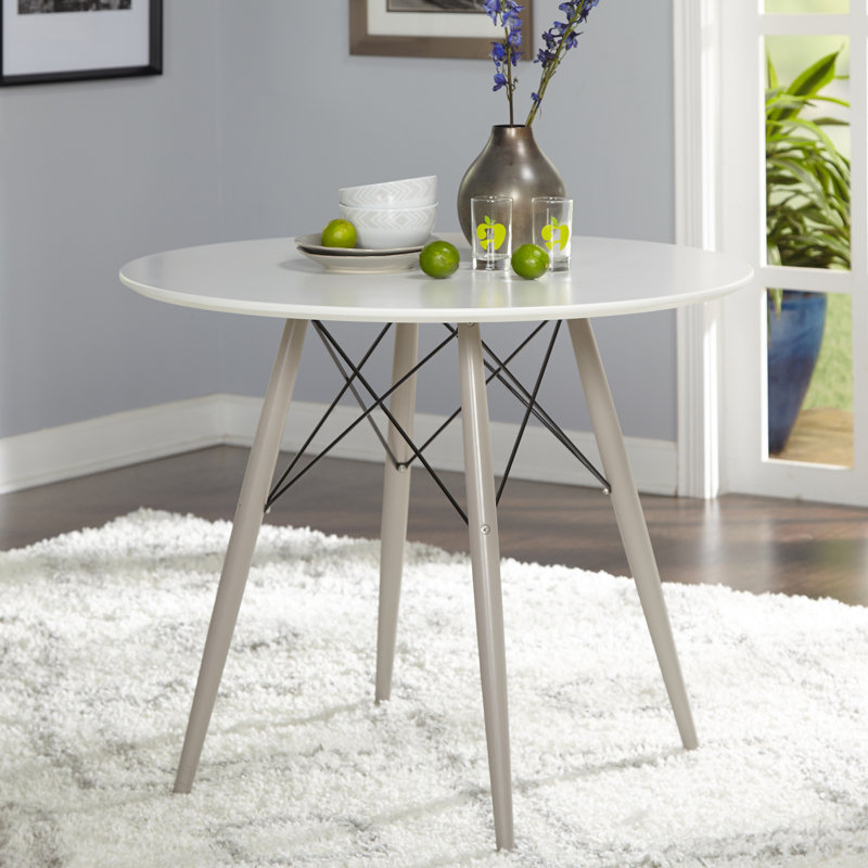 Akaash Round Solid Wood Base Dining Table, Gray, White