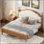 Lit plateforme très grand en bois avec tête de lit tapissier, structure brune et tissu beige-1890238832-1890238833