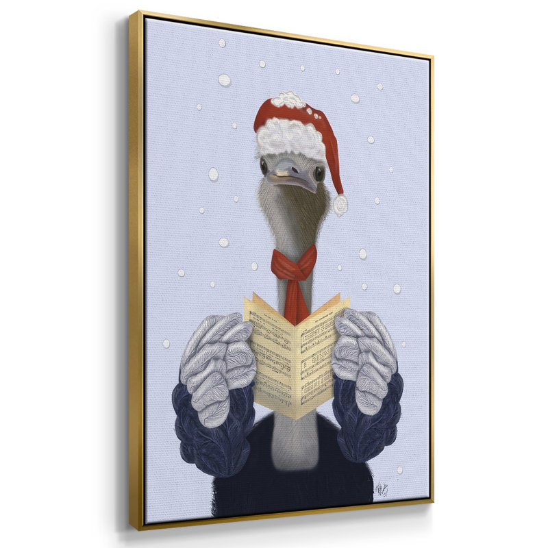 Ostrich, Carol Singing, reproduction d'art sur toile, H 37 po x l 25 po x P 1,5 po, Or