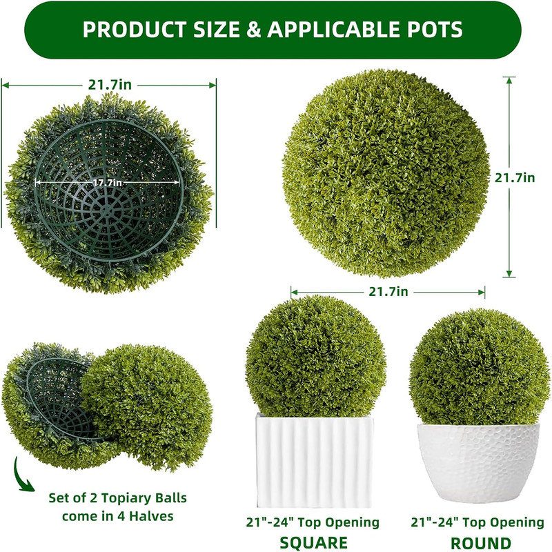 Paquet de 2 balles de topiaire en buis artificiel - verdure artificielle réaliste pour porche, patio, balcon
