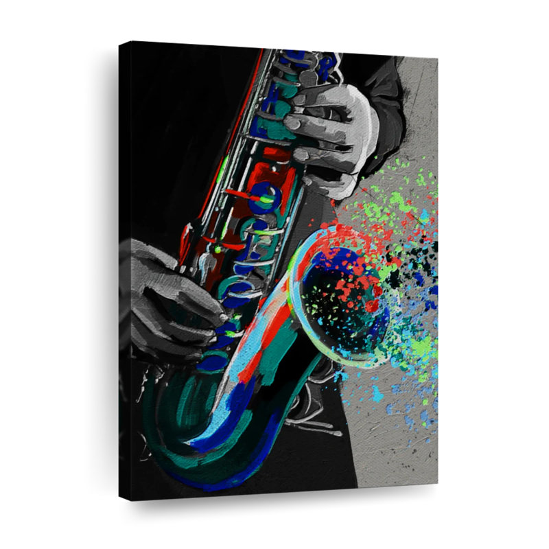 Saxophone sur toile, H 48 po x l 32 po x P 1,25 po
