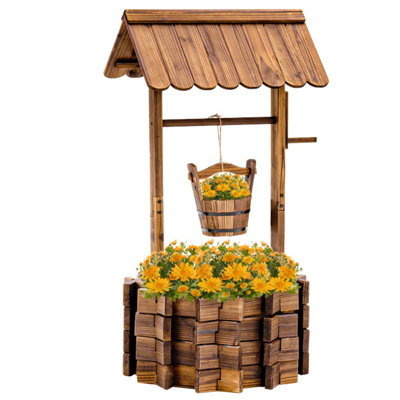 Amirul Wishing Well for Outdoors Planter for Plants Flowers Large Wooden Planter