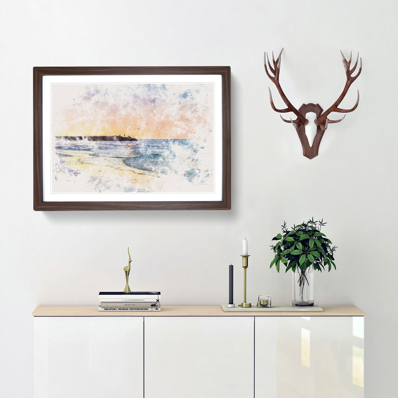Fishing in Cape Cod - Picture Frame Painting Print, 62cm H x 87cm W x 2cm D, Walnut Framed