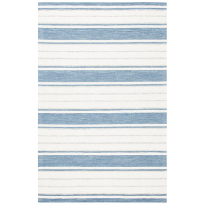 Striped Handmade Tufted Wool Area Rug in Blue/White