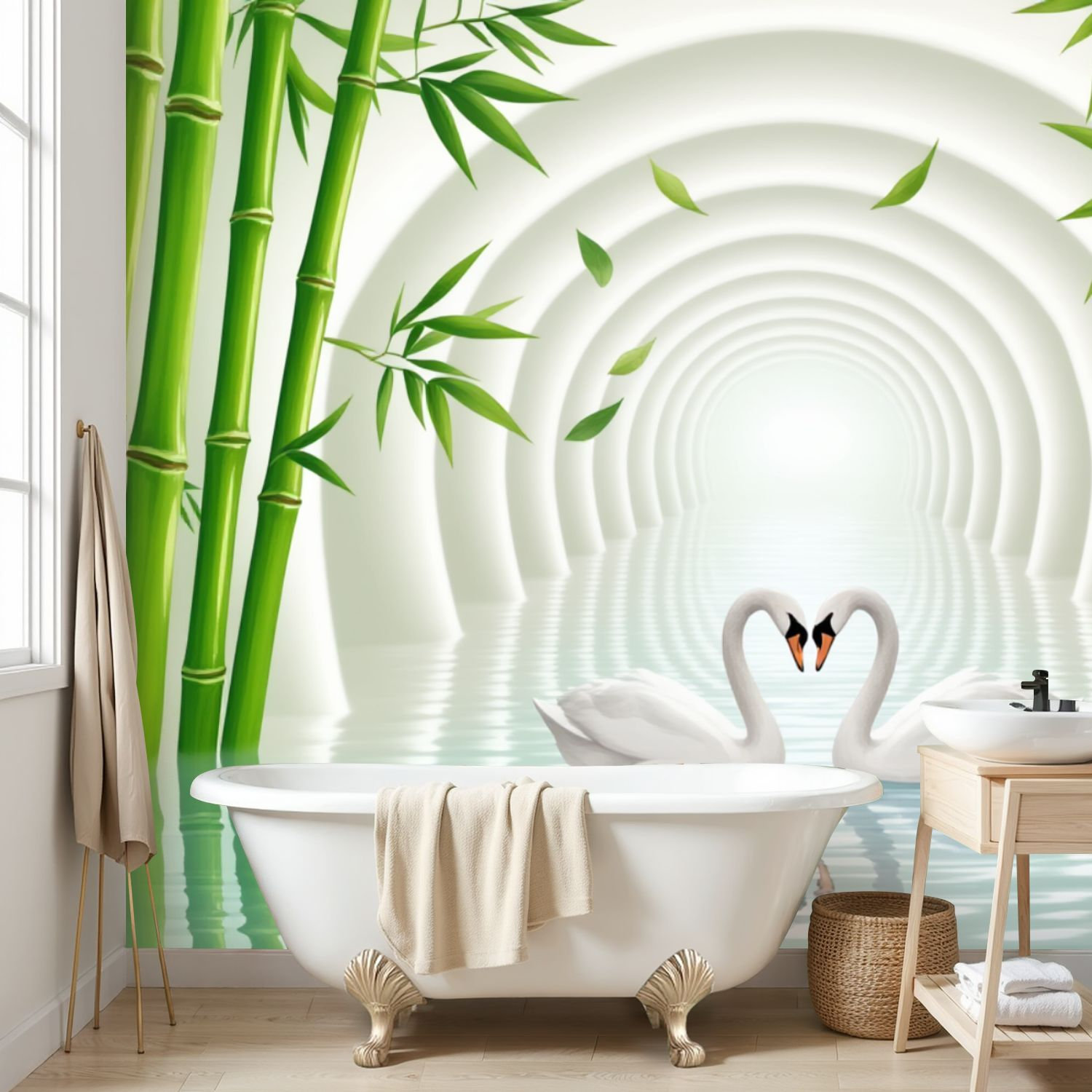 Latitude Run® Wall Mural Peel and Stick Wallpaper Tunnel water Bamboo ...