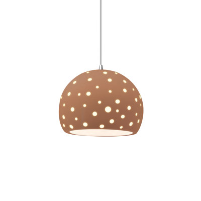 Perforated Globe 1-Light Pendant - Adobe - Polished Chrome - 7"W x 6"H - Replaceable Bulb - White Cord