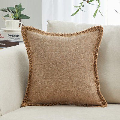 Cotton Linen Fringed Cotton Reversible Throw Pillow