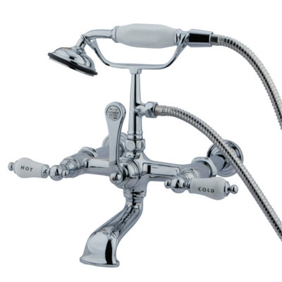 Kingston Brass Vintage Three-Handle 2-Hole Tub Wall Mount Clawfoot Tub Faucet with Hand Shower