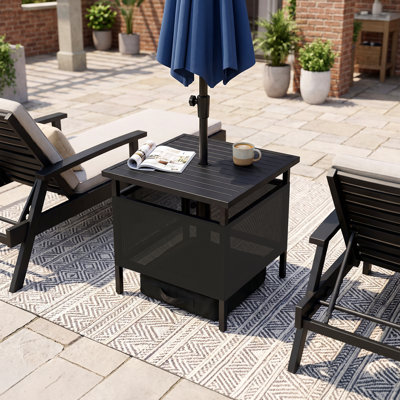 Table d'appoint extérieure 2 en 1 en métal avec trou pour parasol de 3,8 à 4,8 cm et base pour terrasse, piscine et jardin.