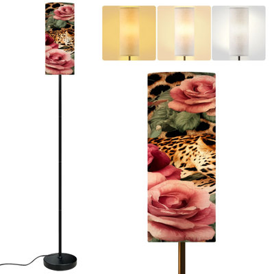  68.5" Standing Floor Lamp Floral animal seamless print Leopard Dimmable Metal Pole Lamp with Linen Lampshade LED Bulb Included