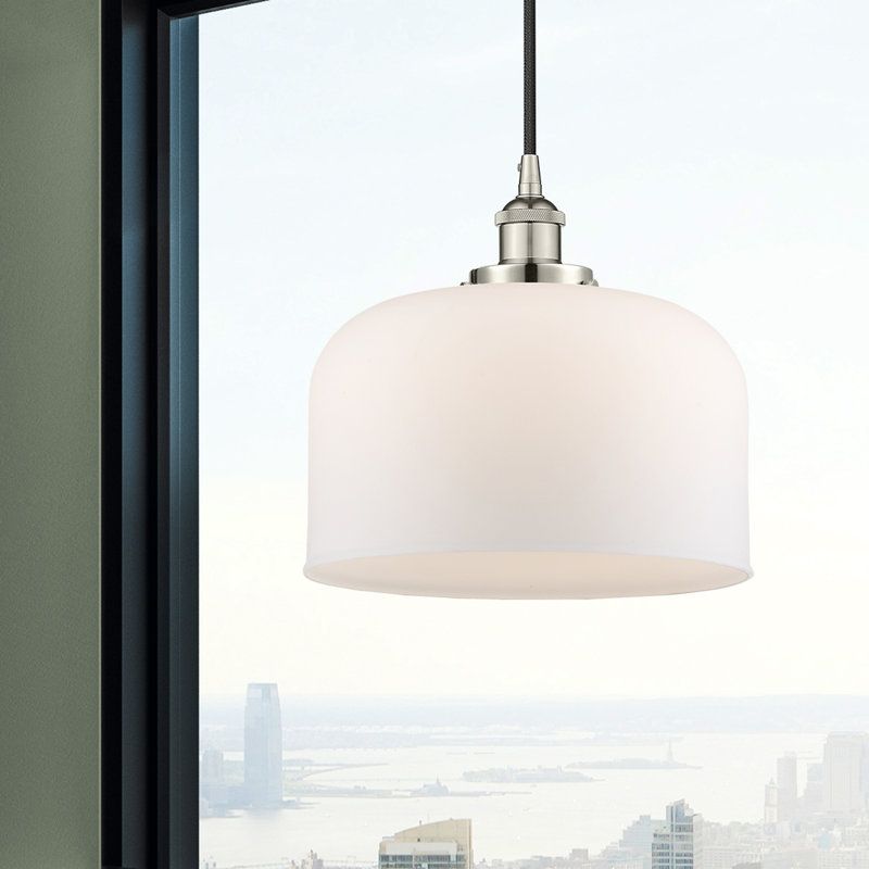 Pattie Bell 1-Light Dimmable Adjustable Height Single Pendant, Matte White, Polished Nickel