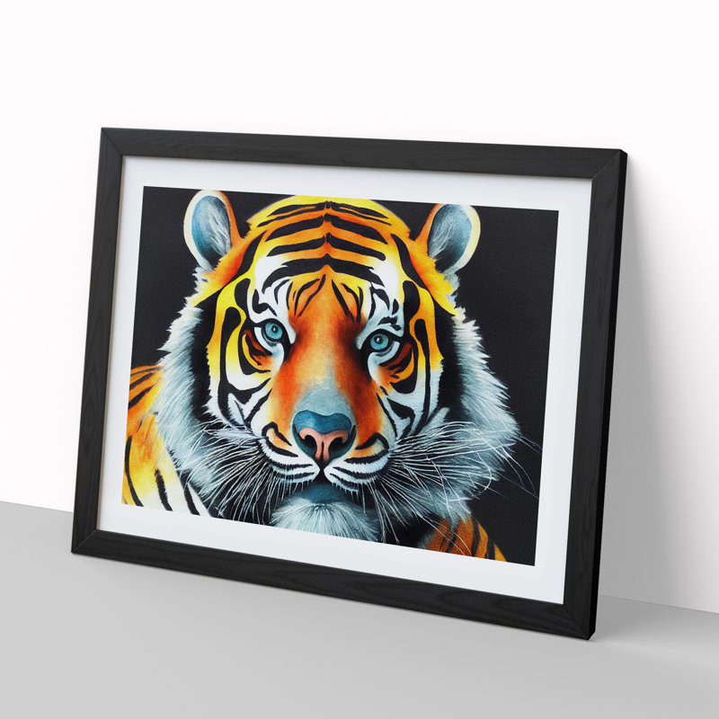 Watercolour Tiger Vol.2 - Single Picture Frame Print, 25cm H x 34cm W, Black