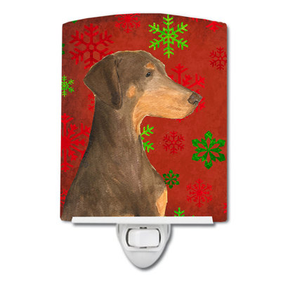 Éclairage pour nuit en céramique doberman flocons de noël