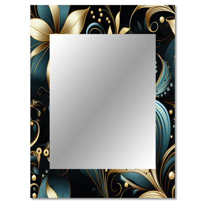 Kenjal Hollywood Opulent Charm Gold And Black - Floral Decorative Wall Mirror, Cottage Mirror, Printed Metal Art
