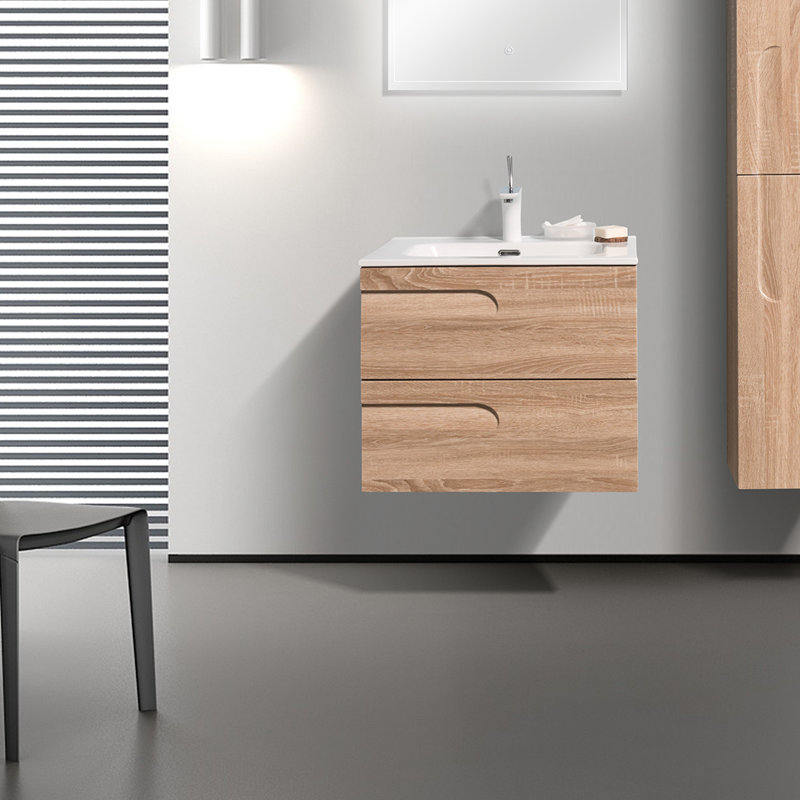 Alberthe 24" Wall-Mounted Single Bathroom Vanity Set, Maple