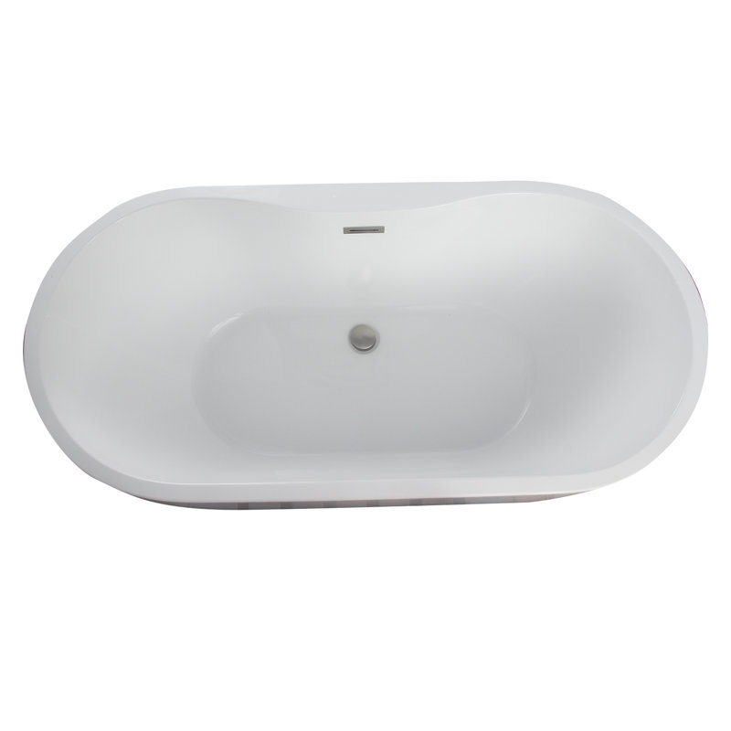 Pilar 65'' x 29.5'' Soaking Acrylic Bathtub, Brushed Nickel