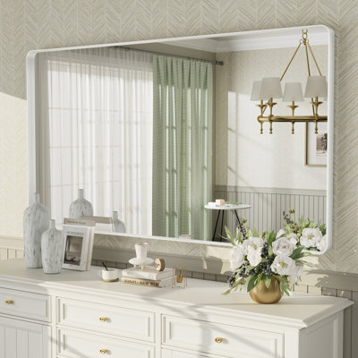 Aevar Tempered Glass and Aluminum Alloy Framed French Cleat Mounted Wall Mirror