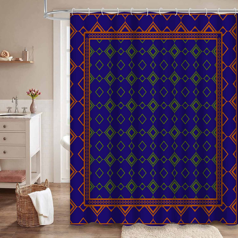 Rideau de douche décoratif géométrique bleu à 12 crochets, L 72 po x l 78 po
