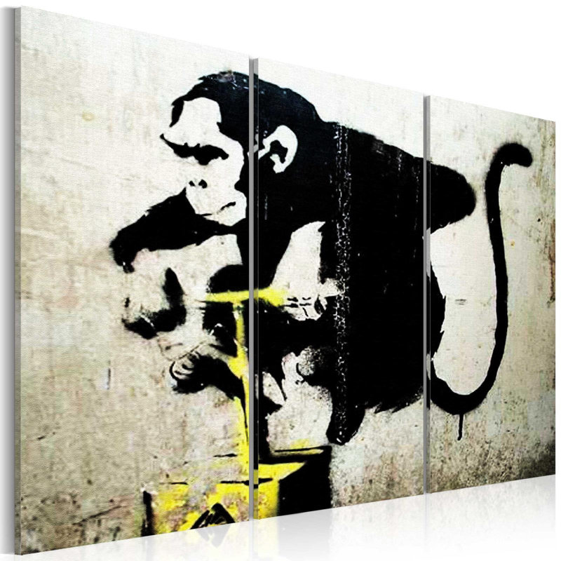 Singe avec détonateur Gevin Banksy sur toile, H 24 po x l 36 po x P 0,7 po