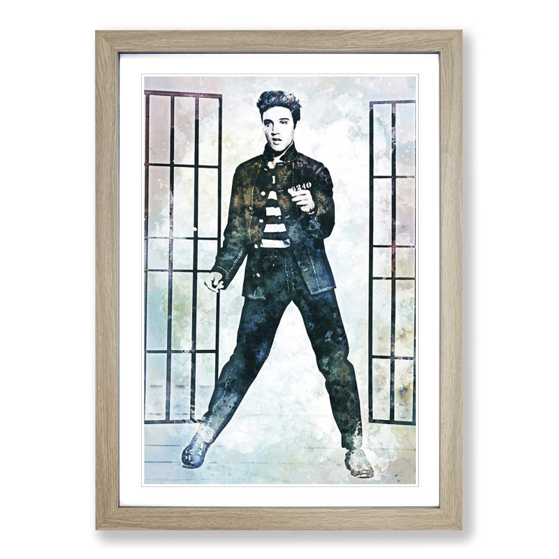 Elvis Presley in Jailhouse Rock in Abstract - Picture Frame Painting Print, Oak Framed, 48cm H x 36cm W x 2cm D