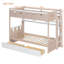 Lit simple superposé de style château avec 2 tiroirs, tablette et DEL, blanc et rose antique-1643106689