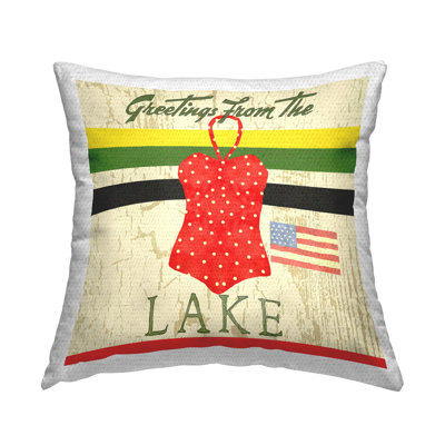 Greetings From Lake Printed Outdoor Throw Pillow Design by Andrea Tachiera