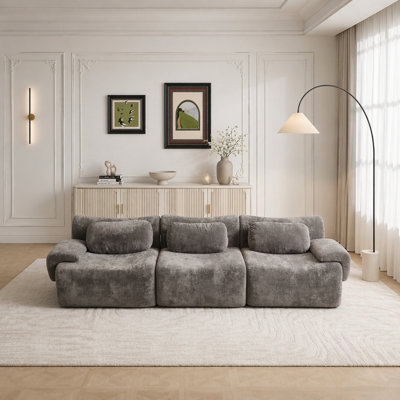 Compression Wave Sofa, Convertible Floor Sofa Bed, DIY Boneless Modular Sectional Sofa, No Assembly Required, Faux Rabbit Velvet Fabric