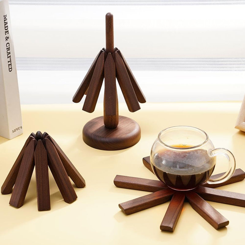 8.6"X 4.3" Walnut Trivet Set With Tree Shape