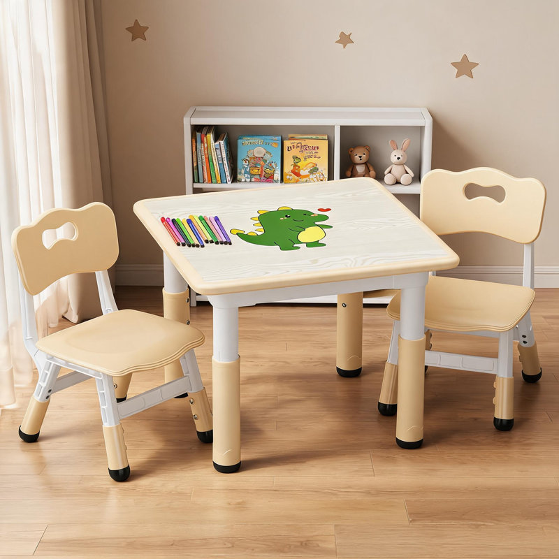 Ensemble de table et 2 chaises pour enfants avec coussinets antidérapants L 23,6 po x l 23,6 po