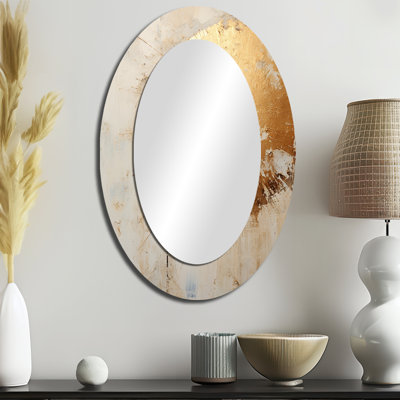 Or et peinture beige Fusion I - Grand miroir mural ovale sur métal