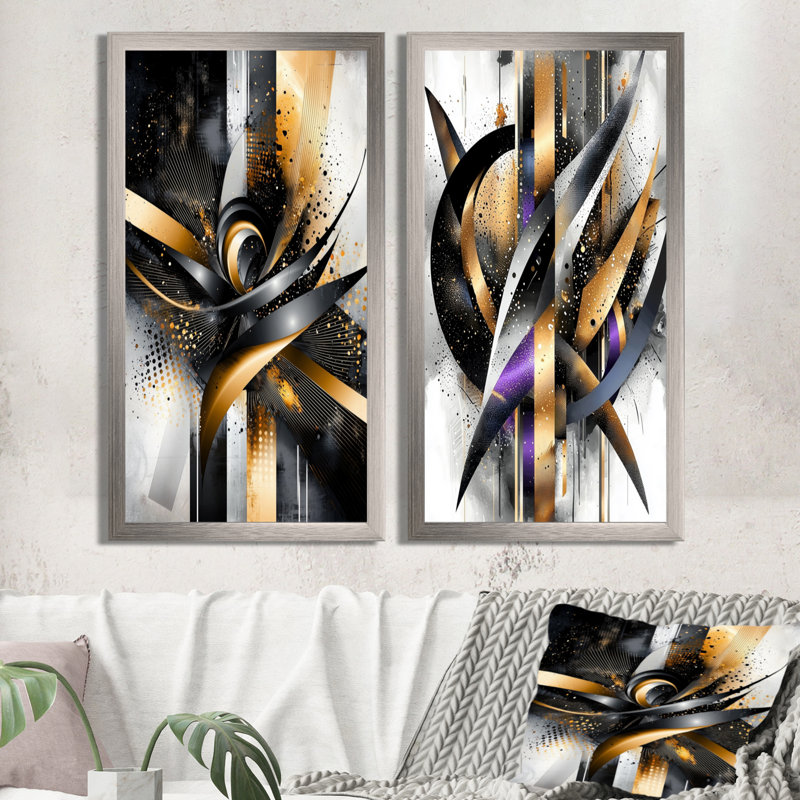 Glam Vortex of Geometric Space I - Abstract Wall Decor, Modern Abstract, art mural 2 pièces, H 40 po x l 40 po