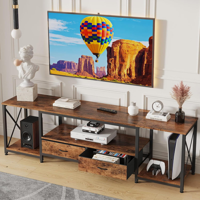 Entertainment Centre And Industrial TV Console Table With Open Storage