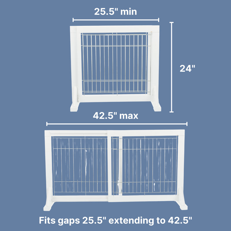 Adjustable White Wood and Metal Freestanding Pet Gate