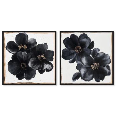 Ensemble de 2 décorations murales noires et dorées sur toile par 