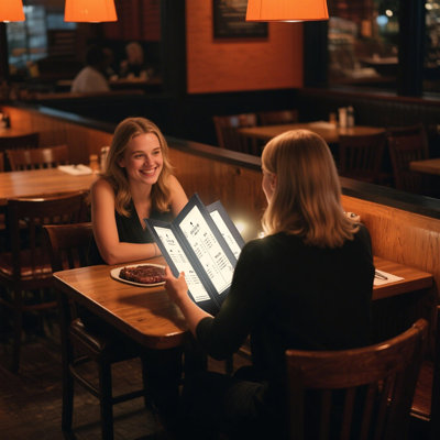 Wechef Led Backlit Menu Holder Cover Folding Panel 4 View Fits 5"x11" Paper For Nightclubs Restaurants Hotels Cafes