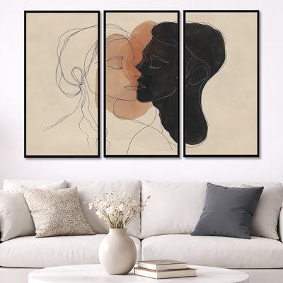 «Embrace in a Single Line - Minimalist Portrait», ensemble d'art mural