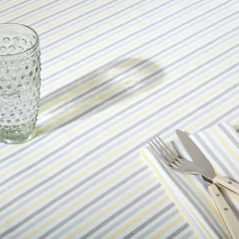 Grey and Yellow Striped Cotton-Blend Rectangle Tablecloth