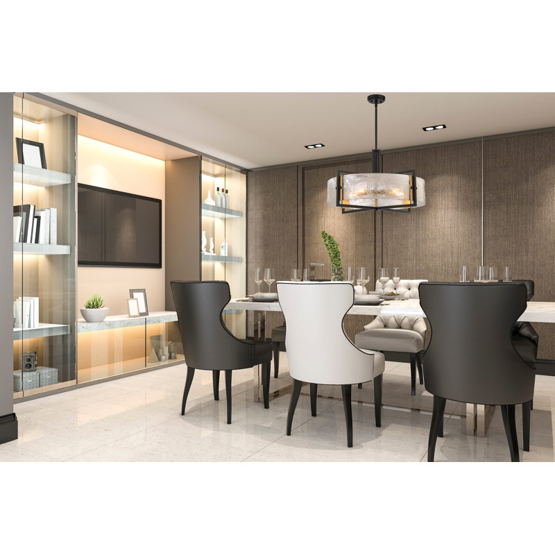 Luminaire suspendu 5 lumières Savoy House Hayward en noir mat avec accents laiton chaud, H 17 po x l 28 po x P 28 po