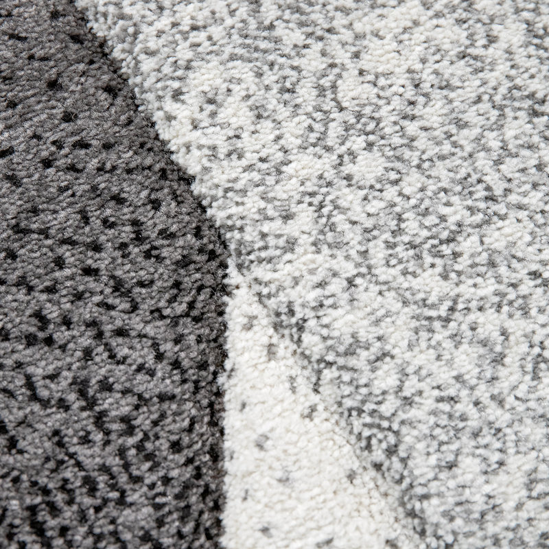 Tapis à bordure avec motif géométrique gris turquoise et découpe de contour, Rectangle 6 pi 7 po x 9 pi 6 po