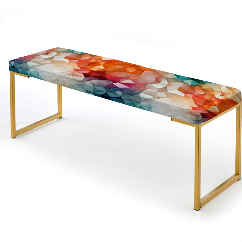 Colourful Playful Polyhedric Wonders - Geometric Upholstered Gold Bench