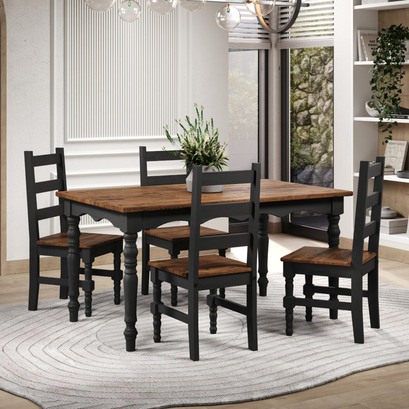 Wood Dining Set Table And 4 Chairs Dhven | Alcott Hill®, Black, Black/Brown