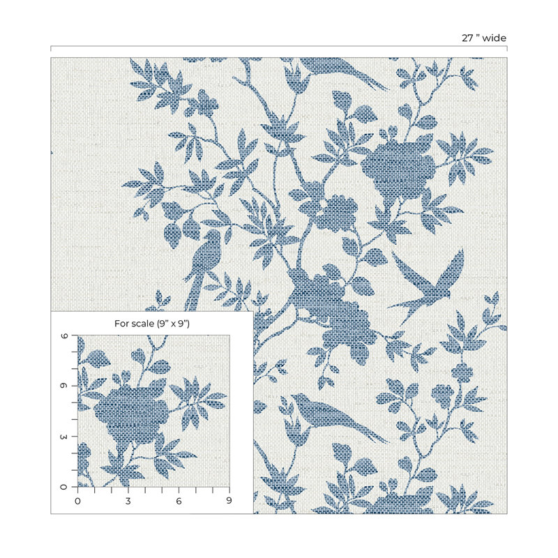 Floral Grass Cloth Wallpaper Roll, Lapis